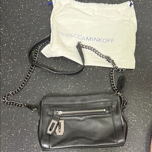 Rebecca Minkoff Black Leather Chain-Accent Crossbody